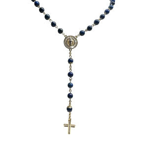Our Lady of Guadalupe Blue Rosary Necklace Round Beads Cross NEW